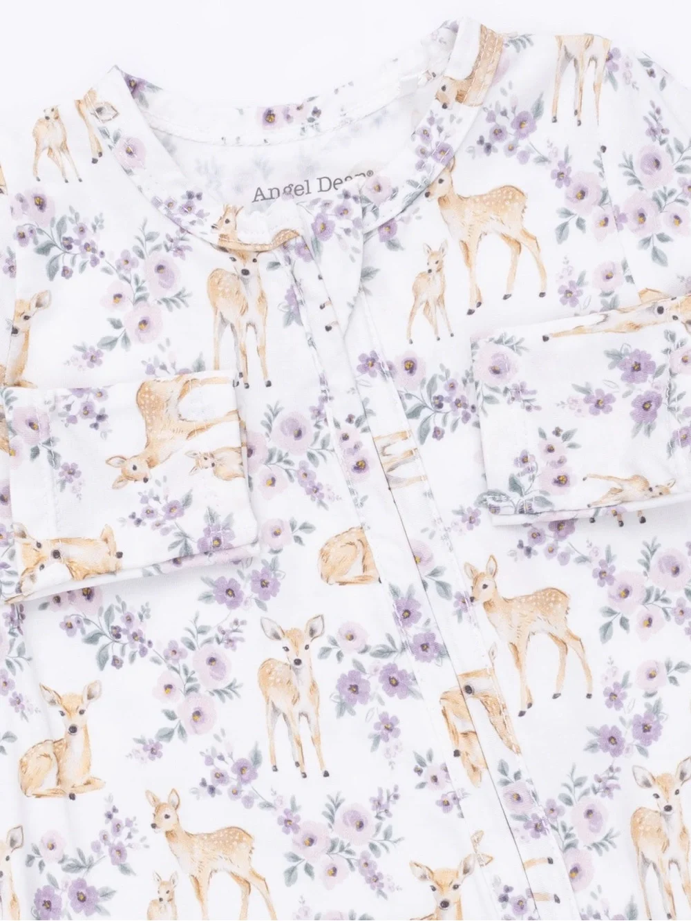 Angel Dear Lavender Floral & Tan Deer Ruffle Back Footie 0-3 3-6 6-9 months